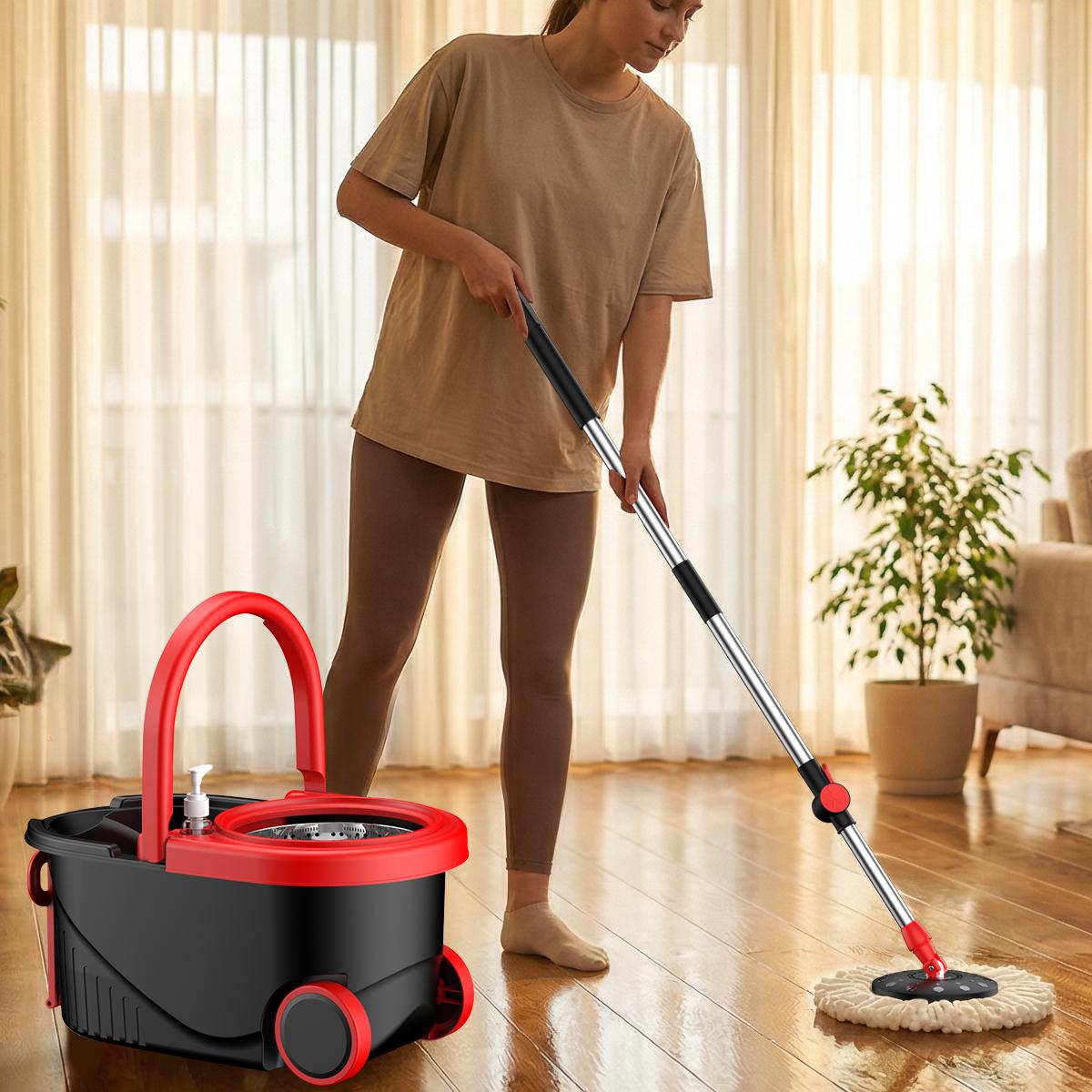 Adjustable – Dual-Drive Spin Mop Bucket Set with Wring-Out System ...