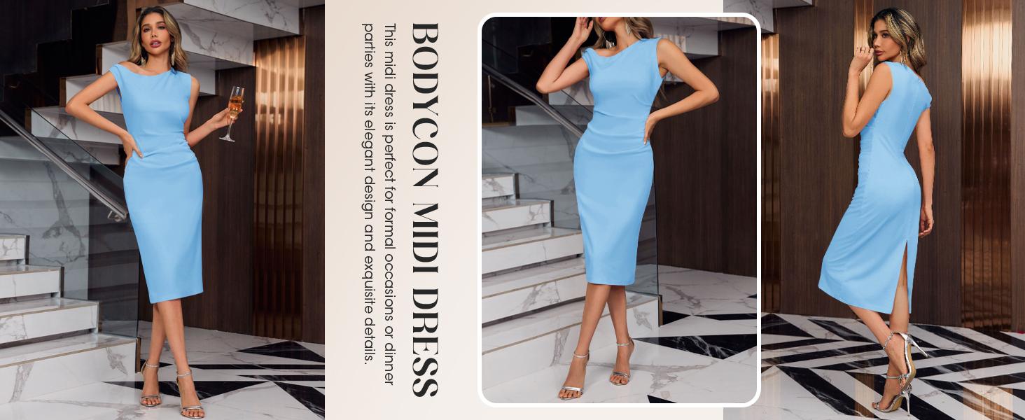 Wenrine Women‘s One Shoulder Midi Dress Elegant Bodycon Sleeveless Knit Ruched Slit Cocktail Party Formal Dresses Wenrine Women‘s One Shoulder Midi Dress Elegant Bodycon Sleeveless Knit Ruched Slit Cocktail Party Formal Dresses