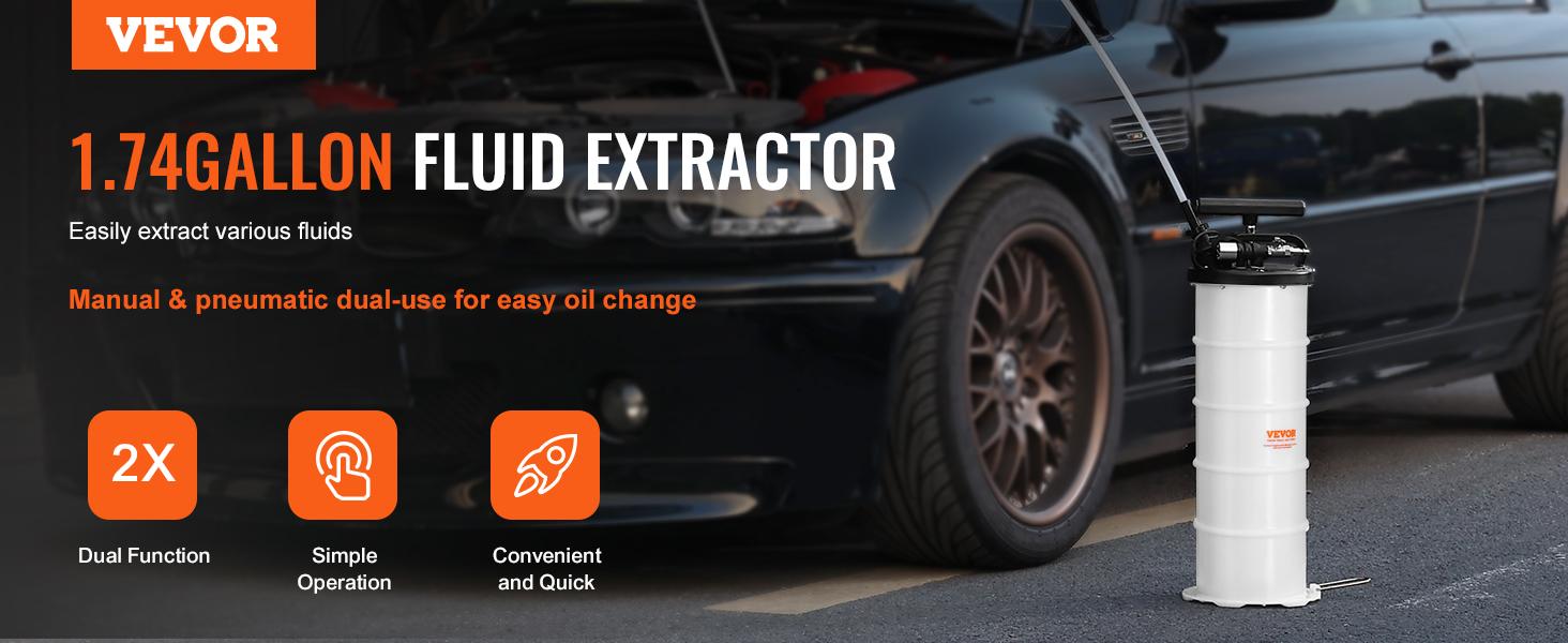 VEVOR Fluid Extractor, 1.74 Gallons (6.5 Liters), Pneumatic/Manual Oil Changer Vacuum Fluid Extractor with Dipstick and Suction Hose, Oil Extractor Change Pump for Automotive Fluids Vacuum Evacuation