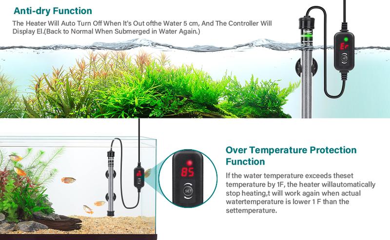hygger Submersible fishtank heater 100W 150W 200W 300W Adjustable Fish Tahk Heater with Temperature Controller, LED Display, Small Aquarium Betta Heater for up to 20/26/40/48 Gallons
