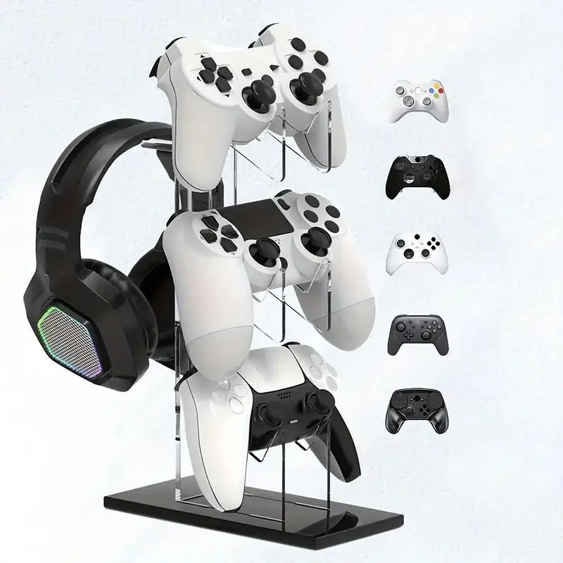 3-layer Compact Durable Game Controller Stand & Headphone Stand, Organize Storage Arrangement Stand For PS5 S4 Controller, Controller Holder Headset Stand Gaming Accessories