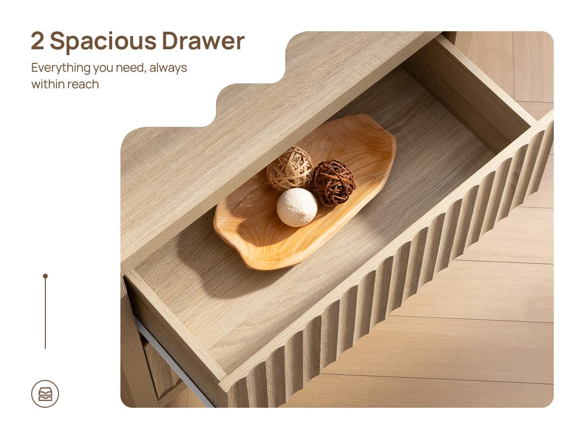 SICOTAS Night Stand Set of 2 Fluted Nightstands with Charger Station, Large Modern Nightstand Bedside Table End Table with 2 Drawers, 25" Wide Farmhouse Night Stands for Bedroom, Sofa Side