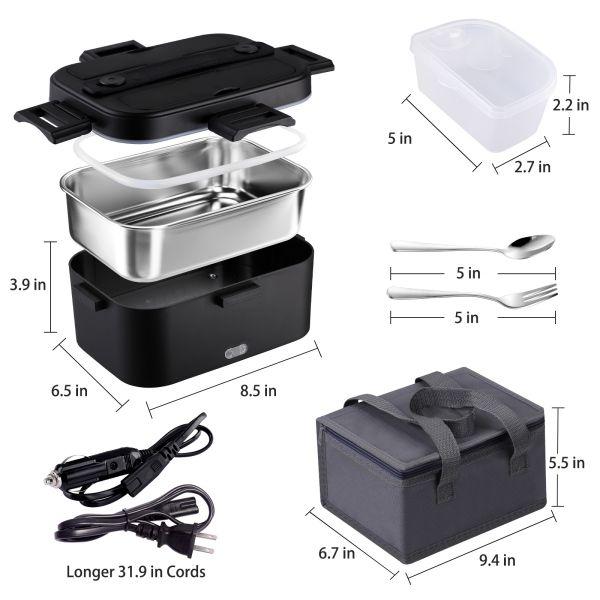 Electric Lunch Box Food Heater for Adults, Heated Lunch Box 12V/24V/110V Portable Food Warmer for Car/Truck/Office 1.8L Removab，dealsforyoudaysle Stainless Steel Container with Fork Spoon and Bag,dealsforyoudays