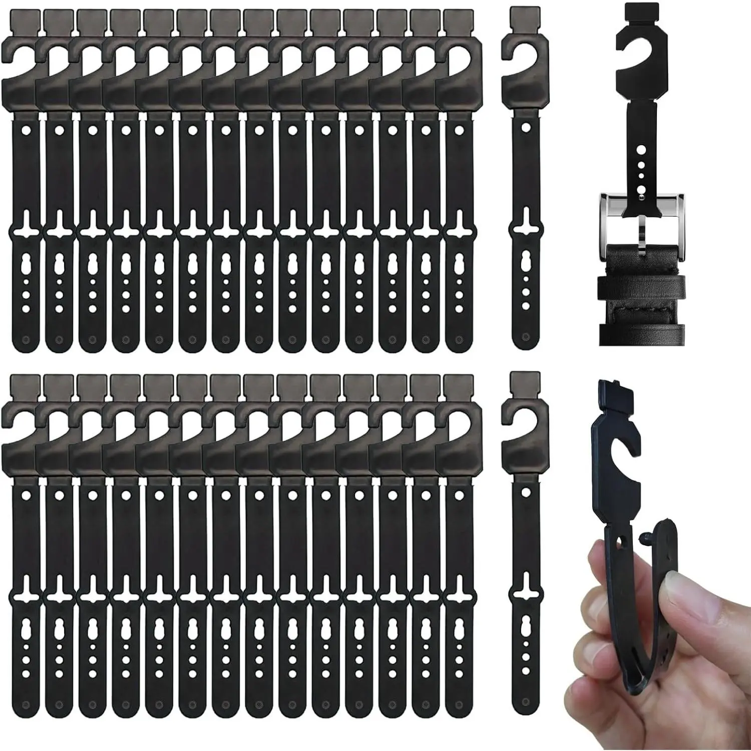 30 count Belt Hangers Black Plastic Hanger Hooks for Belts and Ties Closet Organizer Holder for Men Bulk Hangar Storage for Efficient Closet Belt and Tie Management