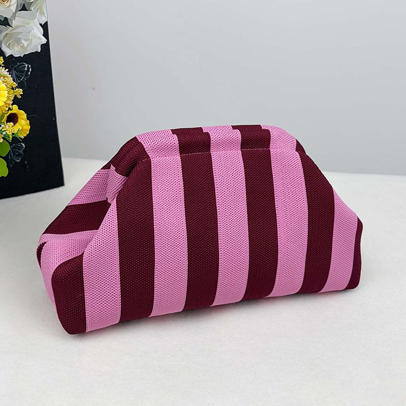 Crochet Shoulder Bag, Women's Vibrant Stripe Cloud Pouch, Slouchy Dumpling Beach Bag for Party and Travel, Bag For Purchase,camping essentials tiktokshopbacktoschool