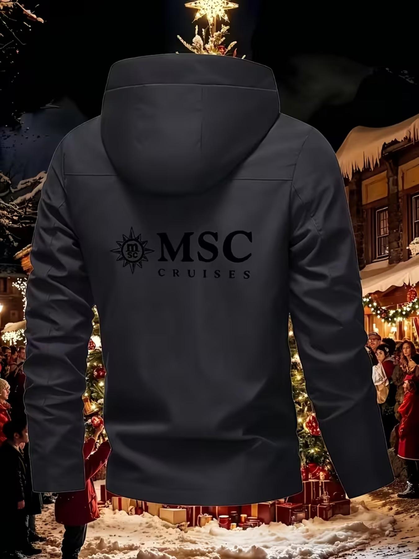 Msc Men's High-Quality Fashion Jacket, Letter Print, Long Sleeve, Fitted, Casual Outerwear, Spring & Fall, No Padding