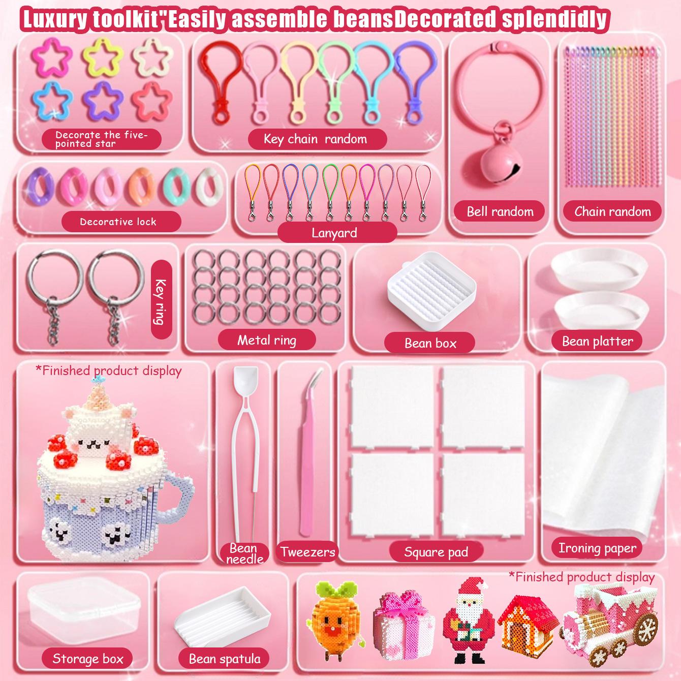 Fuse Beads Kit(including iron) , 3D Pixel Puzzle Melting Beads Set with Pegboards, Ironing Paper, Tweezers & DIY Accessories, Home School Arts & Crafts Kit for Girls, DIY Jewelry Accessories,Teacher appreciation gifts,Graduation party gifts