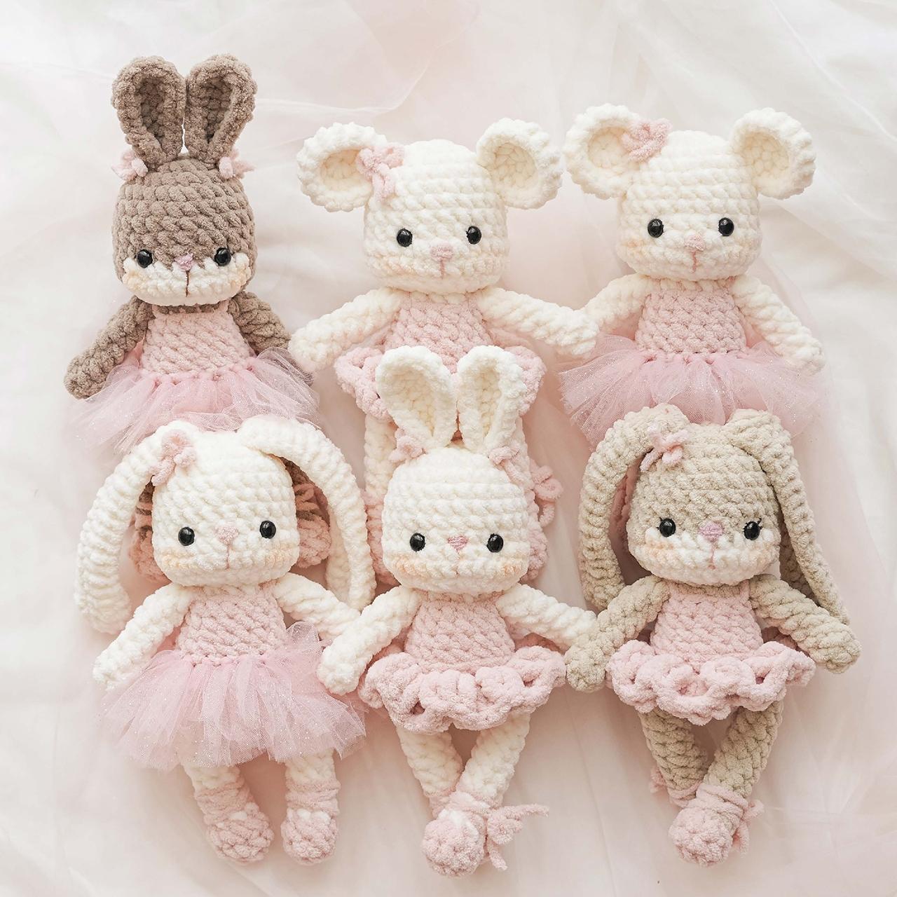 6Pcs Animal Crochet Kit for Beginners, Beginner Crochet Kit for Adults with Step-by-Step Text Tutorials, Ballet Rabbit and Ballet Mouse DIY Knitting Kit, Cute Funny Spring and Summer Home Decorative Ornaments, Birthday Festival Gifts, Crochet Set
