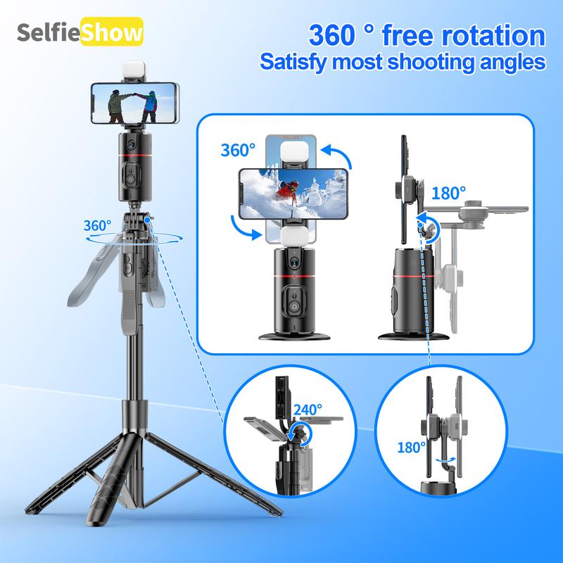 SELFIESHOW 360-Degree Intelligent Face Tracking Gimbal, Smart Gesture Recognition Selfie Stick with Tripod & Fill Light, Selfie Accessories for iOS & Android, Phone