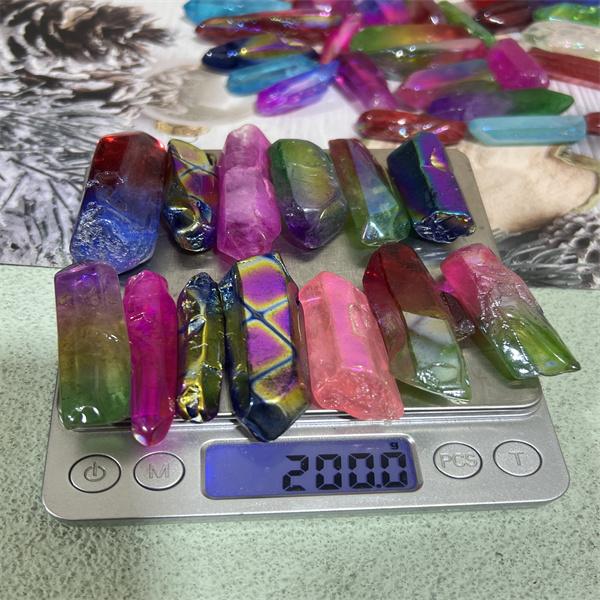 200-500g Aura Polished Clear Quartz Single Point Mixed Color Diy Crystal Mineral