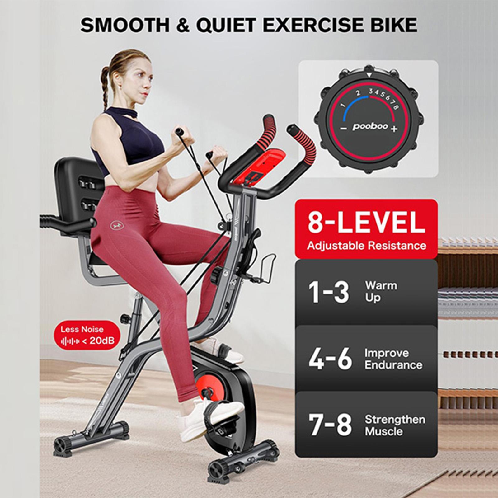 pooboo Foldable Exercise Bike 4-in-1 Indoor Riding Bike, Adjustable Resistance Exercise Cycling, Magnetic Upright X Fitness Cycle Comfort Seat pooboo Foldable Exercise Bike 4-in-1 Indoor Riding Bike, Adjustable Resistance Exercise Cycling, Magnetic Upright X Fitness Cycle Comfort Seat