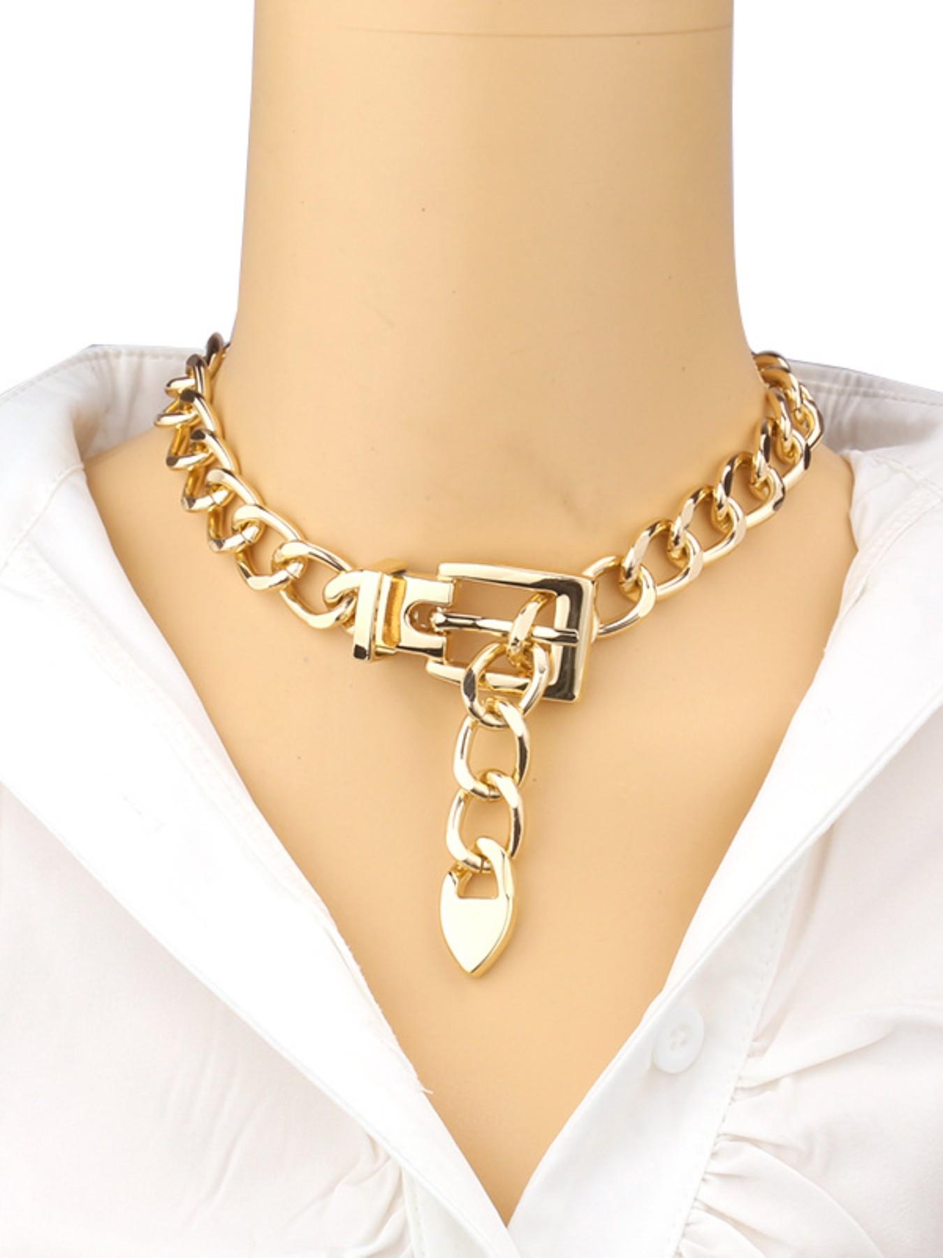 Punk Style Alloy Buckle Chain Necklace for Women, Party Street Fashion, Unique Clavicle Chain, Daily Wear Accessory, Trendy Neckpiece