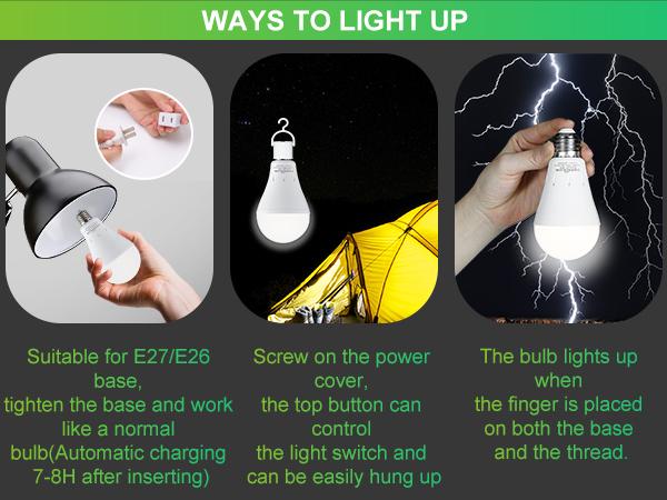 DEBAOBULB Rechargeable Emergency Light Bulbs Battery Powered LED Light Bulb 6000K Daylight E26 120 Volt 9W 60W Equivalent with 1200mAh for Home Power Outage Camping Hurricane DEBAOBULB Rechargeable Emergency Light Bulbs Battery Powered LED Light Bulb 6000K Daylight E26 120 Volt 9W 60W Equivalent with 1200mAh for Home Power Outage Camping Hurricane