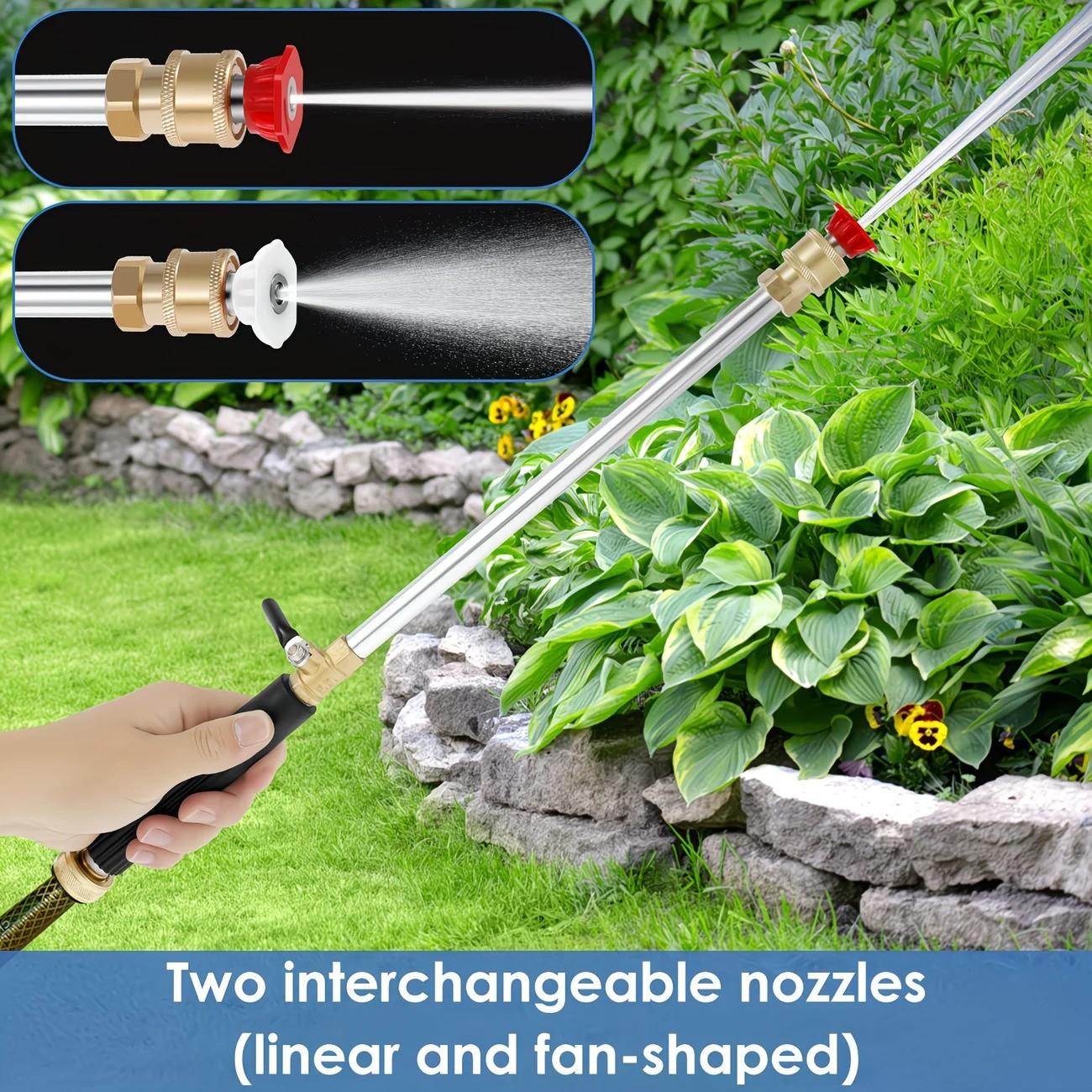 High Pressure Cleaning Spray Wand with Two Nozzles, Durable Aluminum, Battery-Free, Rust-Resistant, Outdoor Maintenance Tool