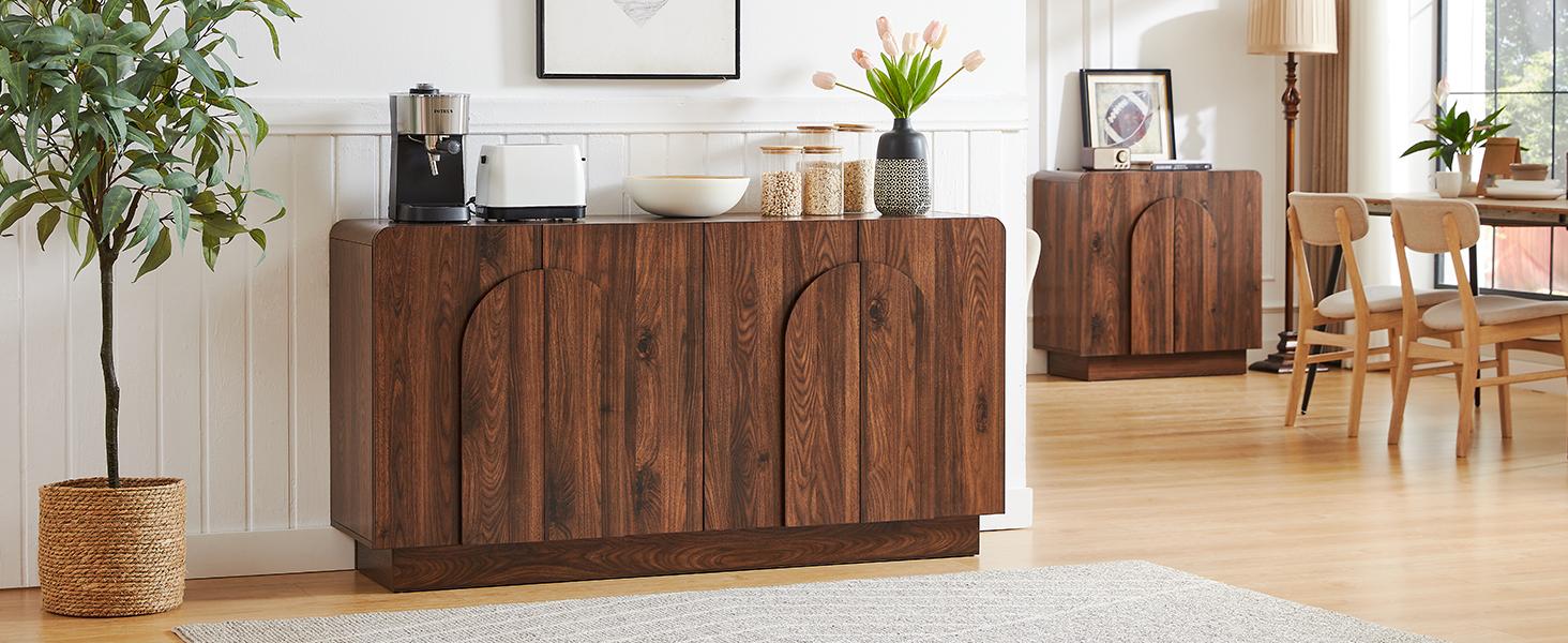 【SPRING GLOW UP】ONBRILL Sideboard Buffet Cabinet with Storage, Farmhouse Curved Design Accent Cabinet with Doors & Adjustable Shelves, Modern Coffee Bar Credenza for Living Room, Kitchen, Hallway 【SPRING GLOW UP】ONBRILL Sideboard Buffet Cabinet with Storage, Farmhouse Curved Design Accent Cabinet with Doors & Adjustable Shelves, Modern Coffee Bar Credenza for Living Room, Kitchen, Hallway