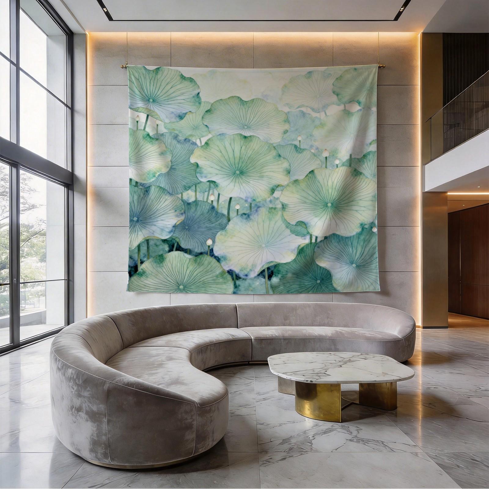 1 Piece Watercolor Lotus Leaf Tapestry, Green Lotus HD Digital Print Wall Hanging, Boho Aesthetic Decor Tapestry for Bedroom Living Room Dorm