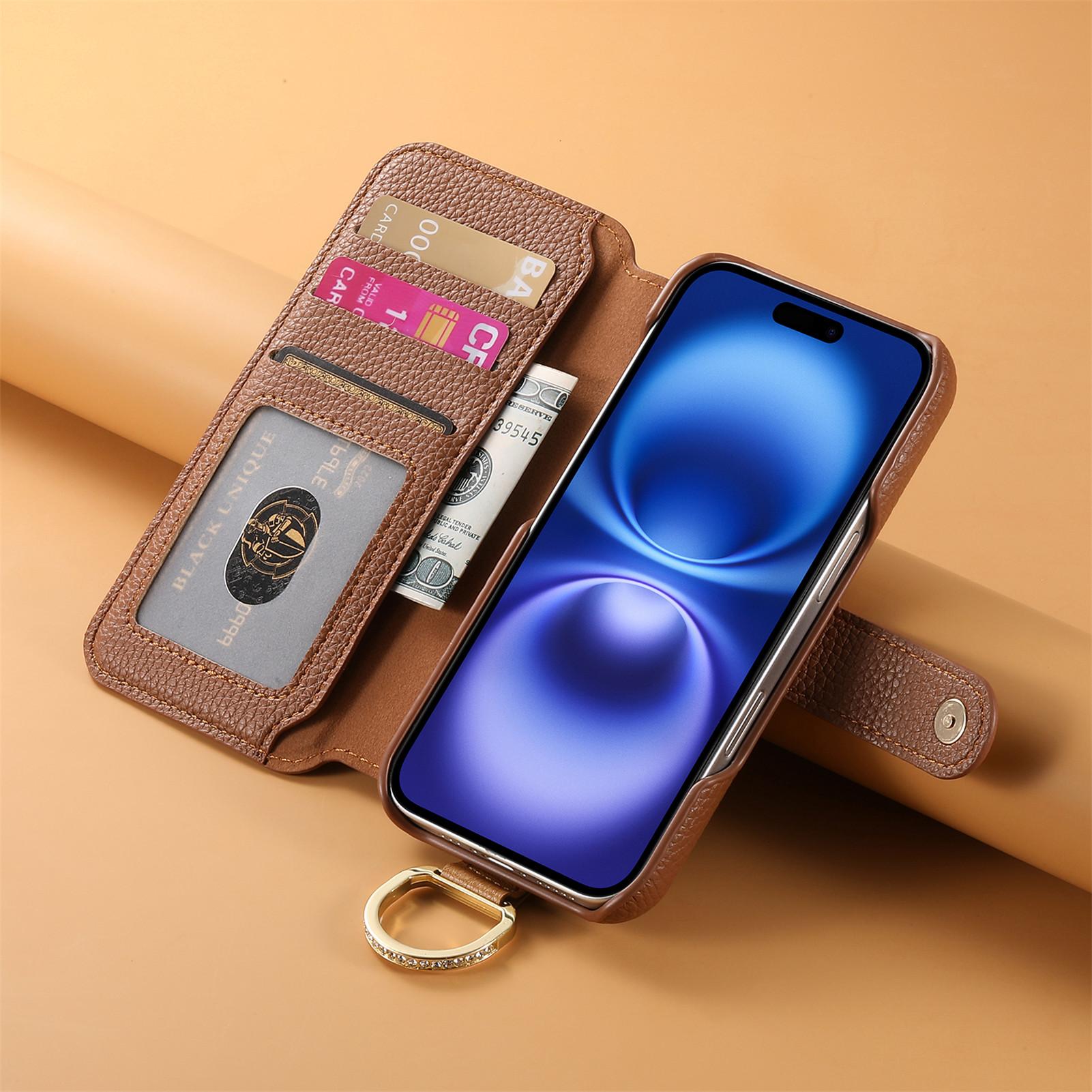 Leather Wallet Phone Case with Ring Strap Holder Stand, Multi Card Slots, Zipper Phone Pouch and Magnetic Closure, Fits iPhone 17/16/15 Series