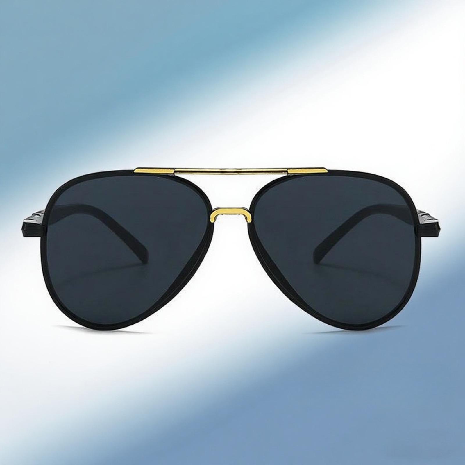 Retro Pilot Aviator Sunglasses, Metal Double Bridge Frame, UV400 Protection Lens, Gray Sheet Shades, Ideal for Men, Outdoor Driving & OOTD