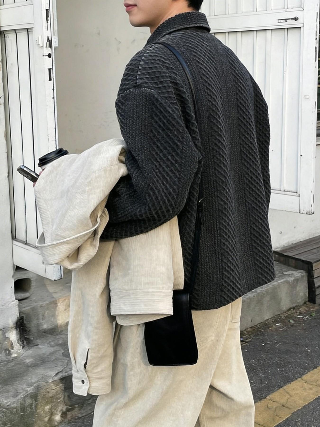 Men's Casual Jacket, Contrast Patchwork Zipper Neckline, Short Design, Heavy Cotton Y2K Style, Fall & Winter Fashion