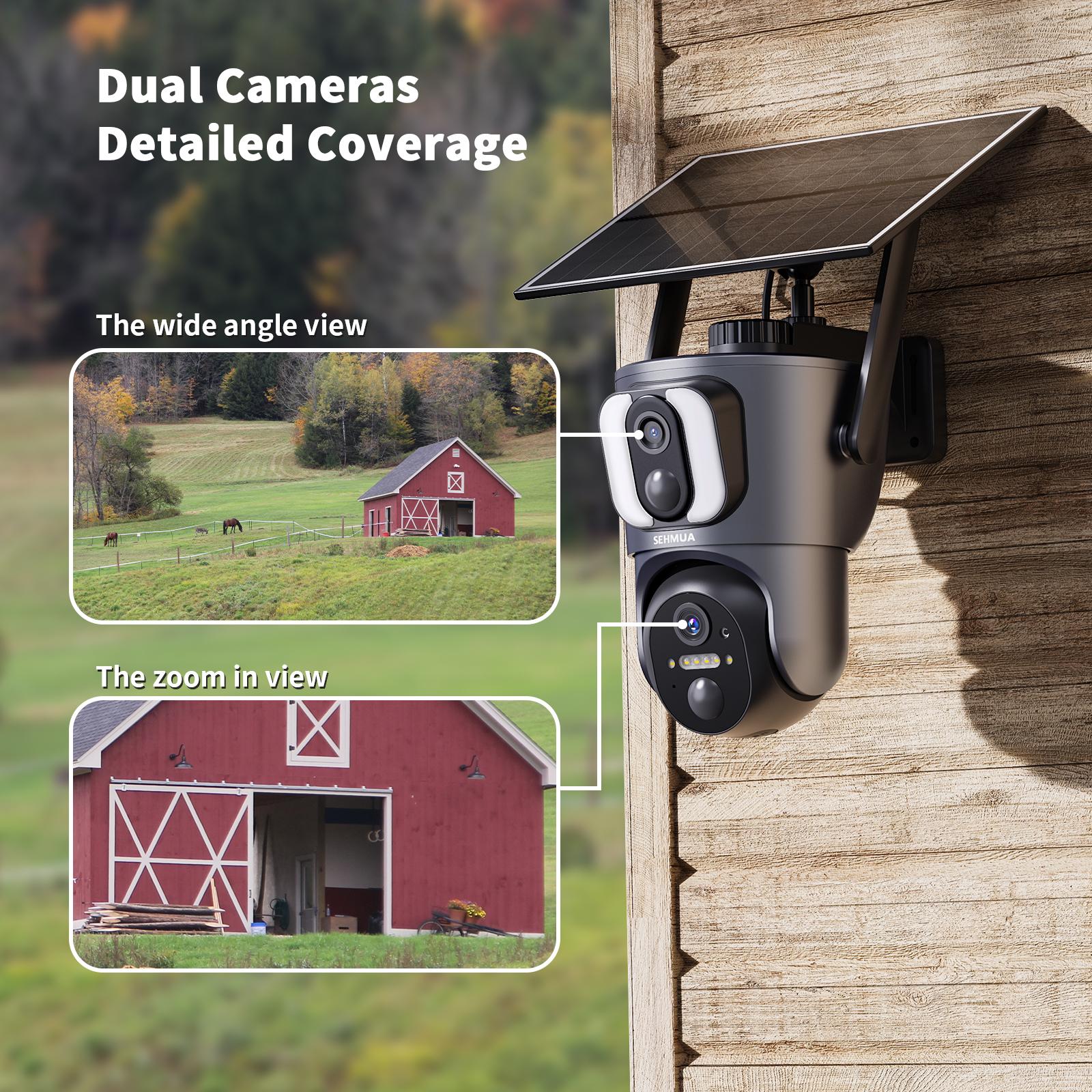 [TikTokShopBlackFriday]4G LTE Cellular Security Camera, Dual Lens Linkage Solar Powered Security Camera Wireless Outdoor, 2K 360° View Dual Screen Dual Camera, Color Night Vision, Two-Way Audio, IP65 Waterproof