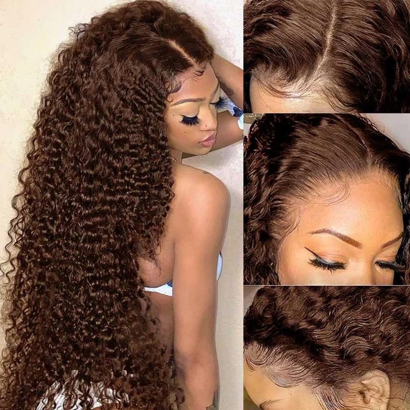 [New In] Bling Hair Chocolate Brown Deep Wave 13x6 HD Transparent Lace Front Wigs Brazilian Deep Curly Human Hair Wigs for Black Women Pre Plucked with Baby Hair 180% Denisty TikTokShopHolidayHaul