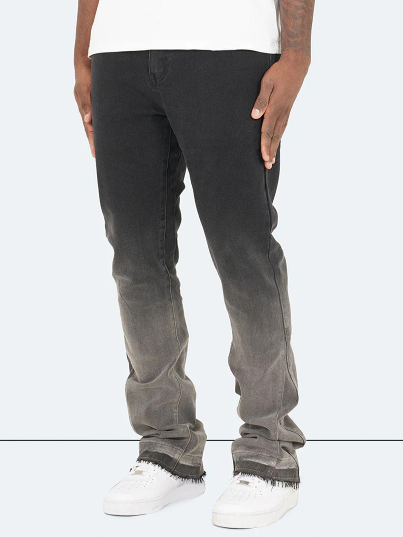 Men's Slim Fit Elastic Straight Leg Denim Jeans, Vintage Washed Distressed Gradient Streetwear Street Style, All-Season Fashion Pants