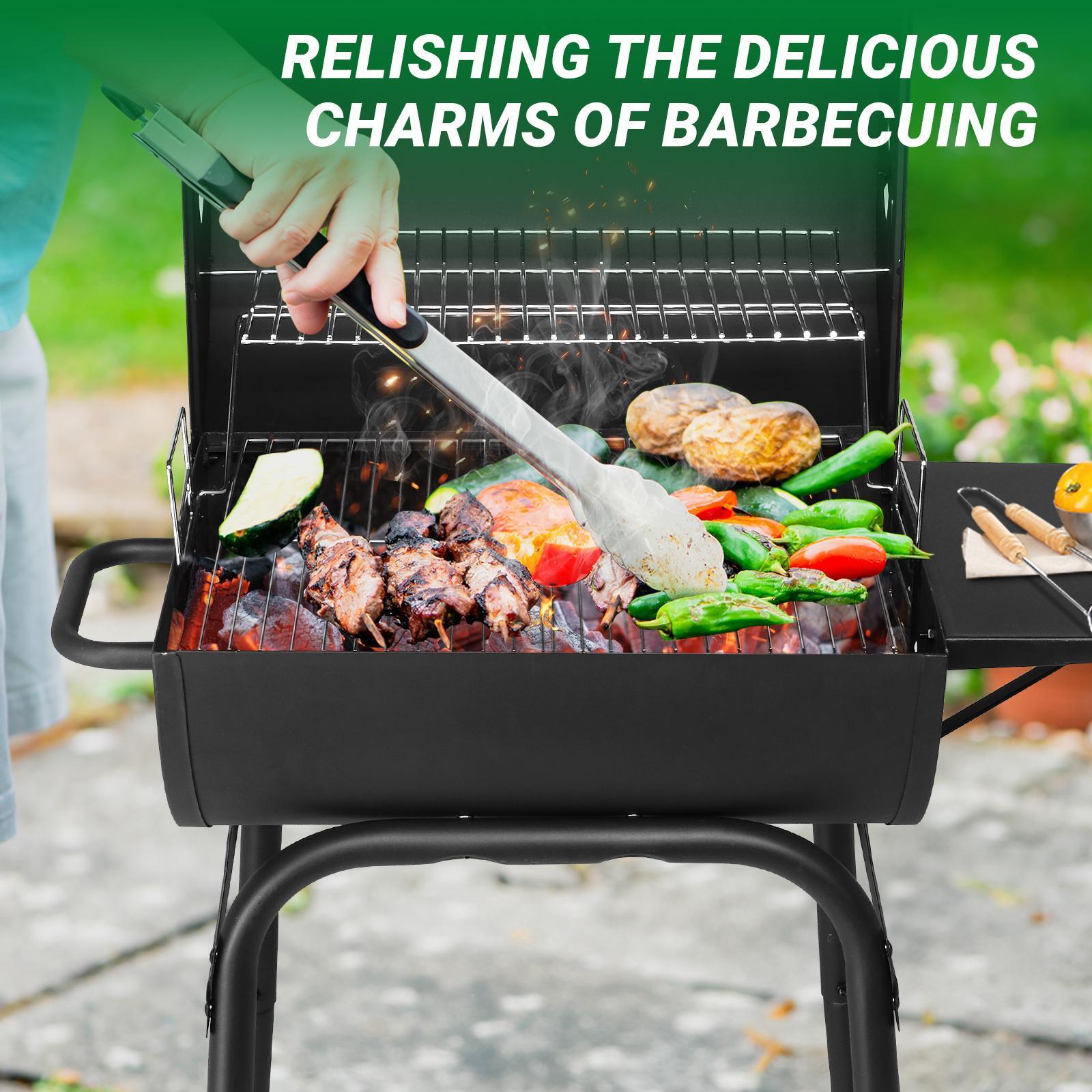 Charcoal Grills Outdoor BBQ Grill, Barrel Charcoal Grill with Side Table and Wheels, for Outdoor Backyard Camping Picnics Patio and Parties
