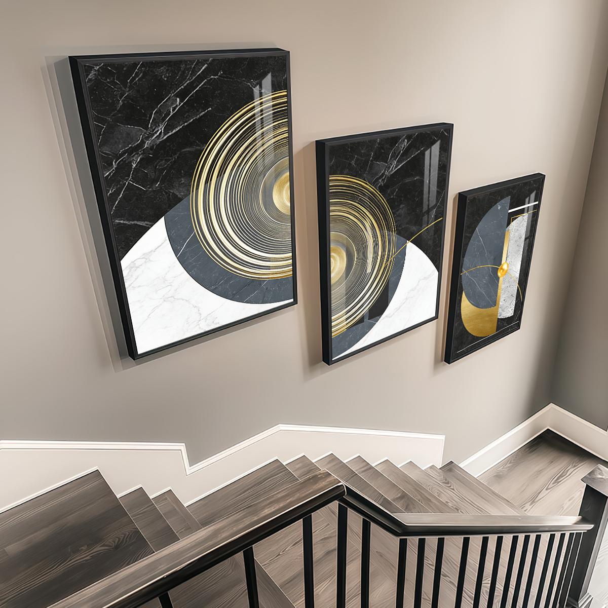 3 Counts Aluminum Alloy Framed Painting, Geometric Abstract Gold And Marble Art, Home Decoration For Living Room, Bedroom, Office, Restaurant, Hallway Wall Decor, Odorless Print Artwork, Luxury Perfect Gift For Friends And Family
