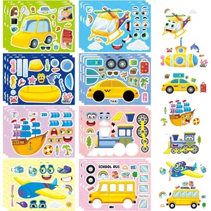 24 Sheets Vehicle Stickers for Kids, Make a Face Sticker, Make Your Own Car, Train, Airplane, Boat Stickers for Toddlers, Brithday Party Supplies Classroom Teacher Reward