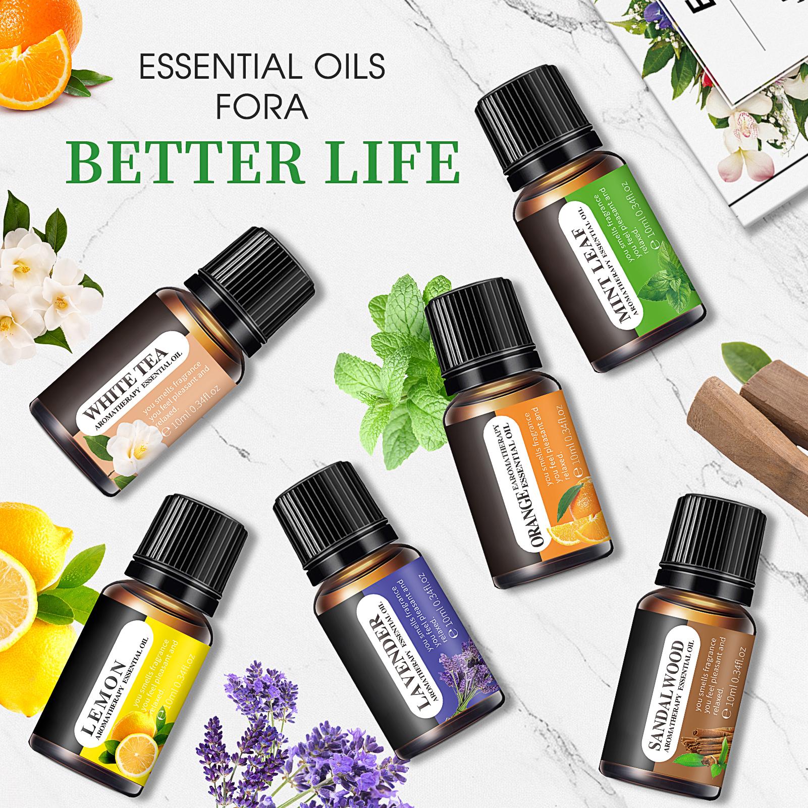 Essential Oils Set, 10 ML Bottles Set For Home Care, Fragrance, Humidifiers, Difusors & Aromatherapy Oils Set Gifts, Mint Leaf, White Tea, Lavender, Lemon, Orange, Osmanthus, Vanilla, Sakura, Rose, Freesia, Sandalwood, Jasmine