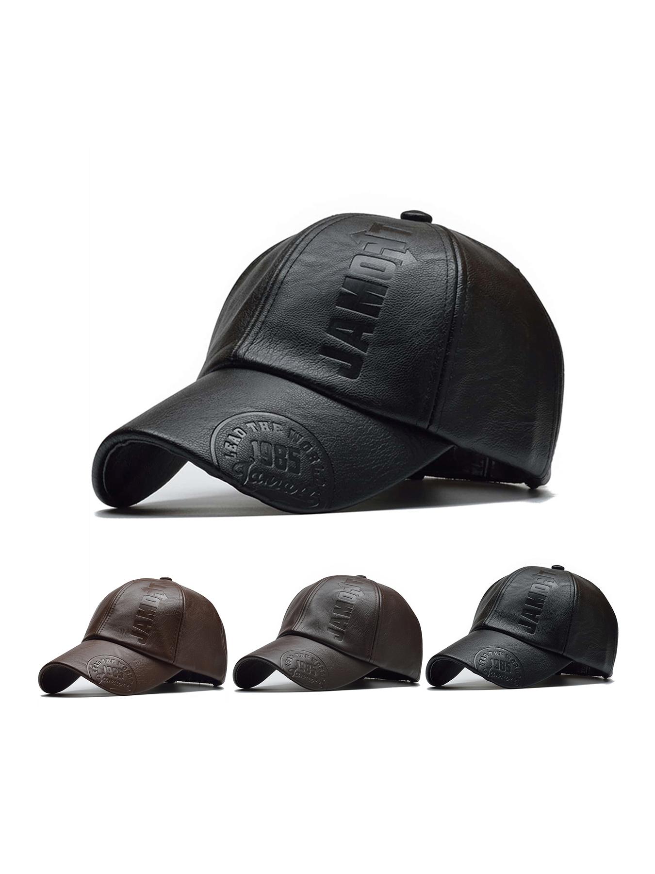 Men's PU Leather Baseball Cap, Adjustable Sun Protection Hat, Outdoor Travel Beach Vacation, Stylish Printed Design