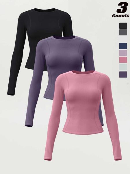New Spring Autumn Women's Slim-Fit Long Sleeve T-Shirt, Casual Round Neck Yoga Top, Running Fitness Shirt, Athletic Yoga Shirts, All Seasons Wear New Spring Autumn Women's Slim-Fit Long Sleeve T-Shirt, Casual Round Neck Yoga Top, Running Fitness Shirt, Athletic Yoga Shirts, All Seasons Wear