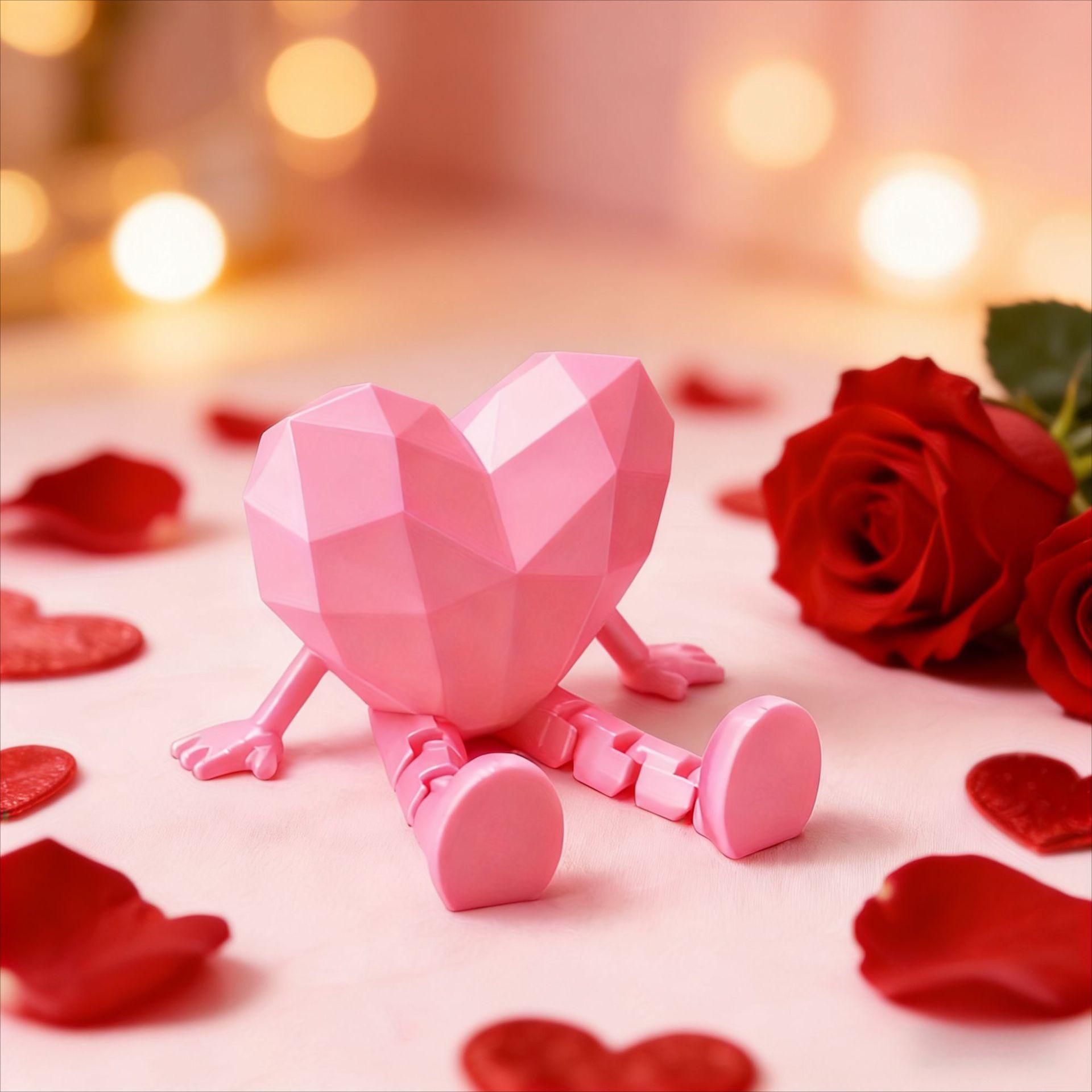 3D Printed Valentine's Day Gift, Heart Jointed Figure Ornament, Creative Craft Toy Doll, Unique Handmade Decoration