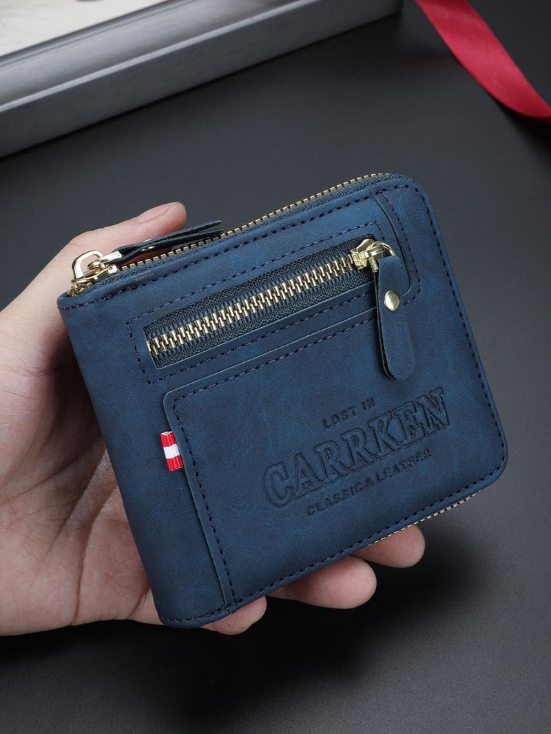 Men's Business Fashion Zipper Short Wallet, Multi Card Slot Card Holder, Multifunctional PU Leather Wallet, Casual Trendy Versatile High-quality Daily Wallet for Men, Credit Card Holder