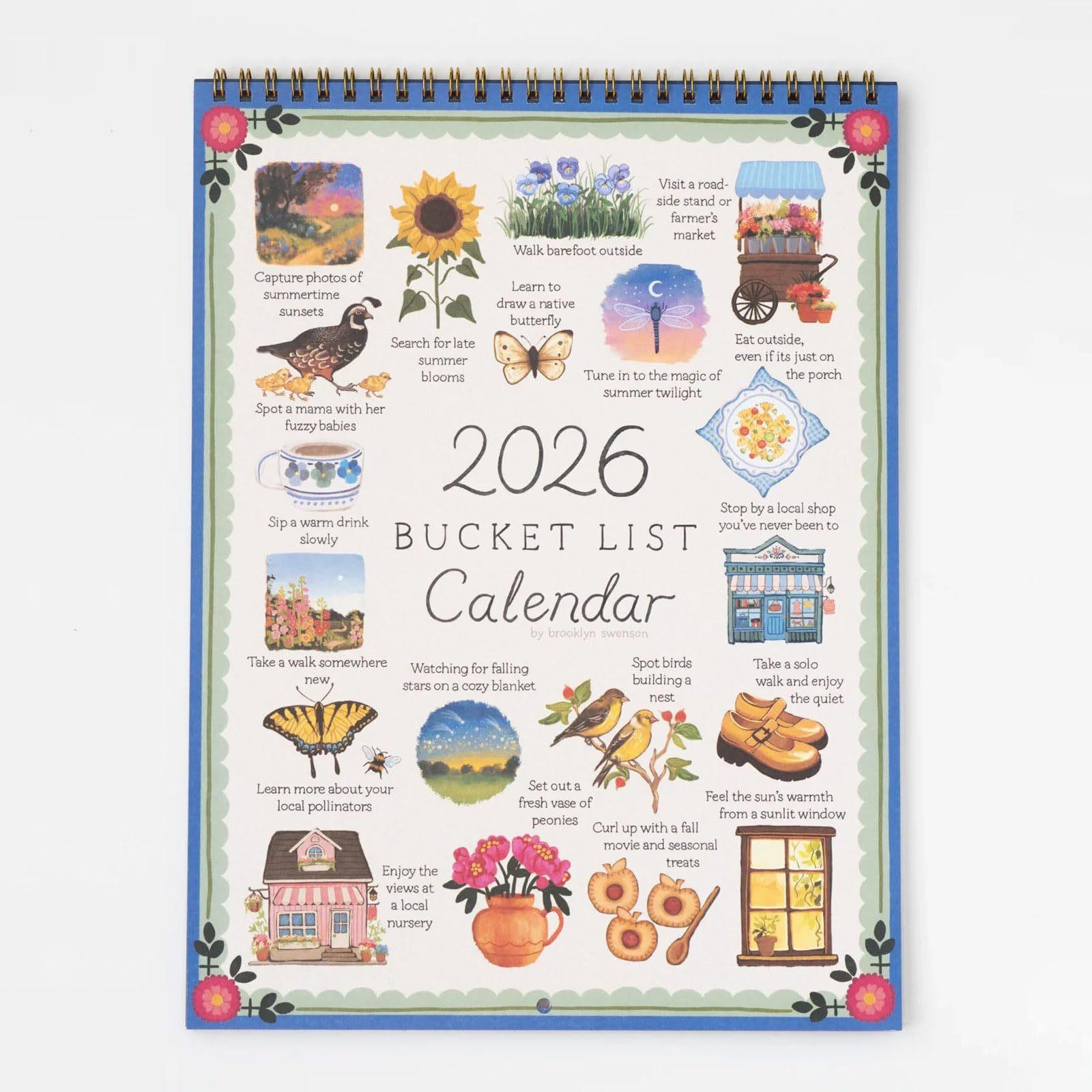 2026 Life Wish List Calendar, Enjoy Your Life Checklist Calendar, Daily Planner for Goals & Dreams, Perfect Gift for New Year, Doodle Typography Calendar