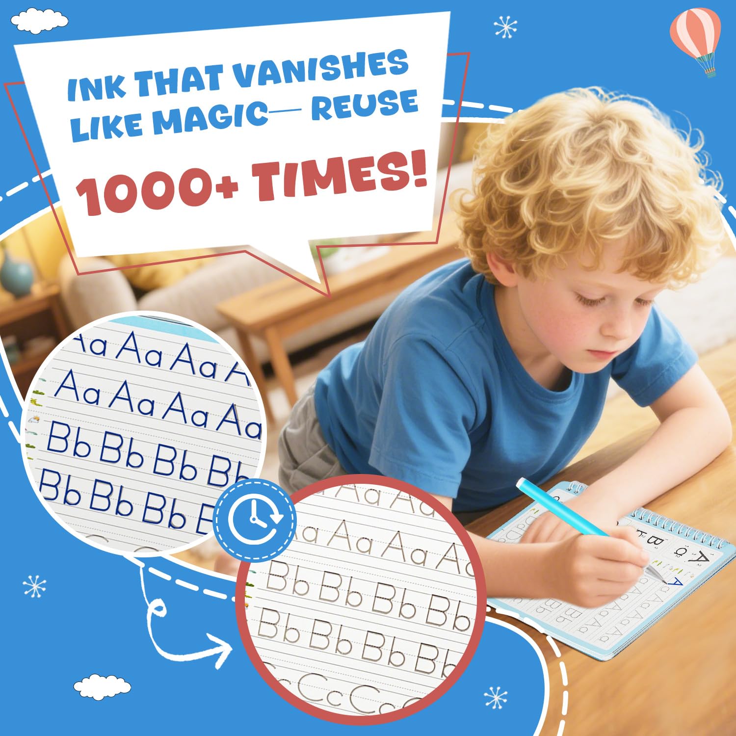 Magic Grooved Writing Books for -Handwriting Practice for  5-8 - Tracing Books for  Ages 3-5 - ,  Learning-Letters, Numbers, Math, Drawing (Blue Box, 10.3 in x 7.3 in)