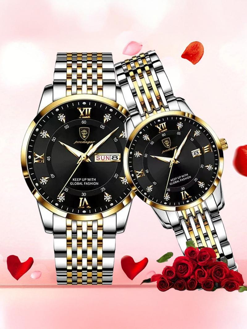 Fashion Couple Quartz Watch Luxury Couple Watch High End Watch Bright Water Date Week Valentine's Day Watch