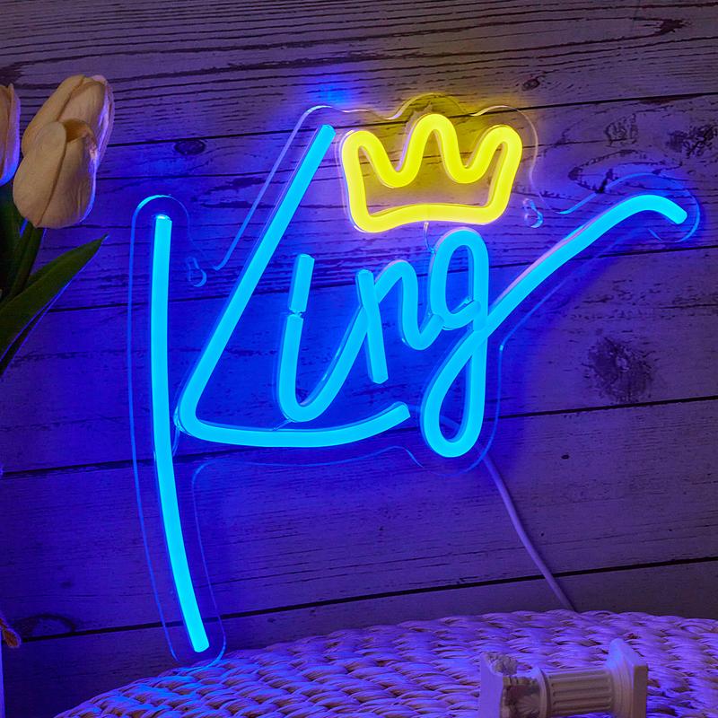 Creative King Letter Design LED Neon Light, Led Wall Light, USB Powered Neon Sign, Ambient For Party Decor, Cool Bedroom Accessories, Summer Decor