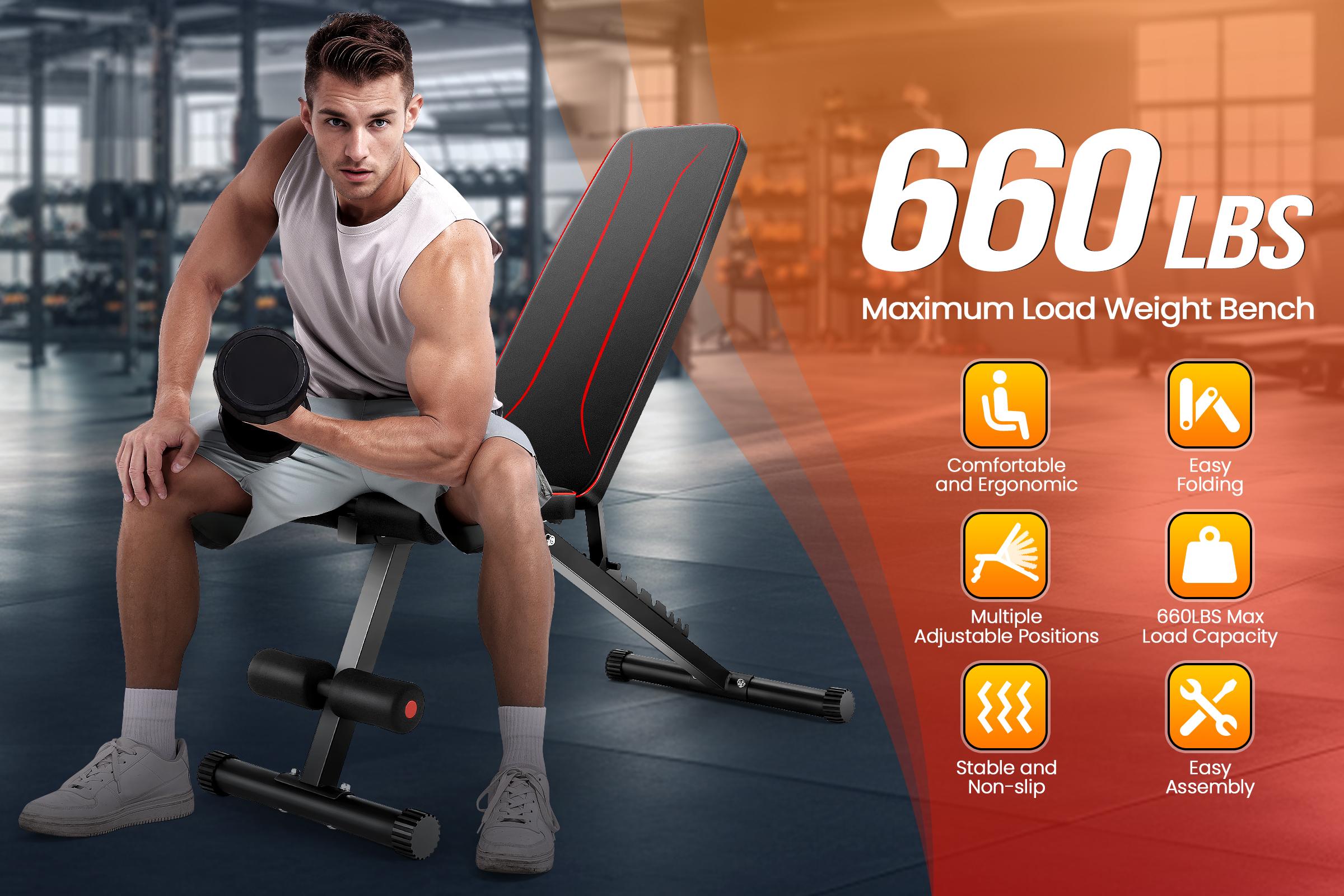 OPPSDECOR Adjustable Weight Bench, Foldable Workout Benches for Home Gym, 8 Backrest Position Exercise Bench for Strength Training, Support Max Capacity 600LBs for Bench Press Strength Training Exercise