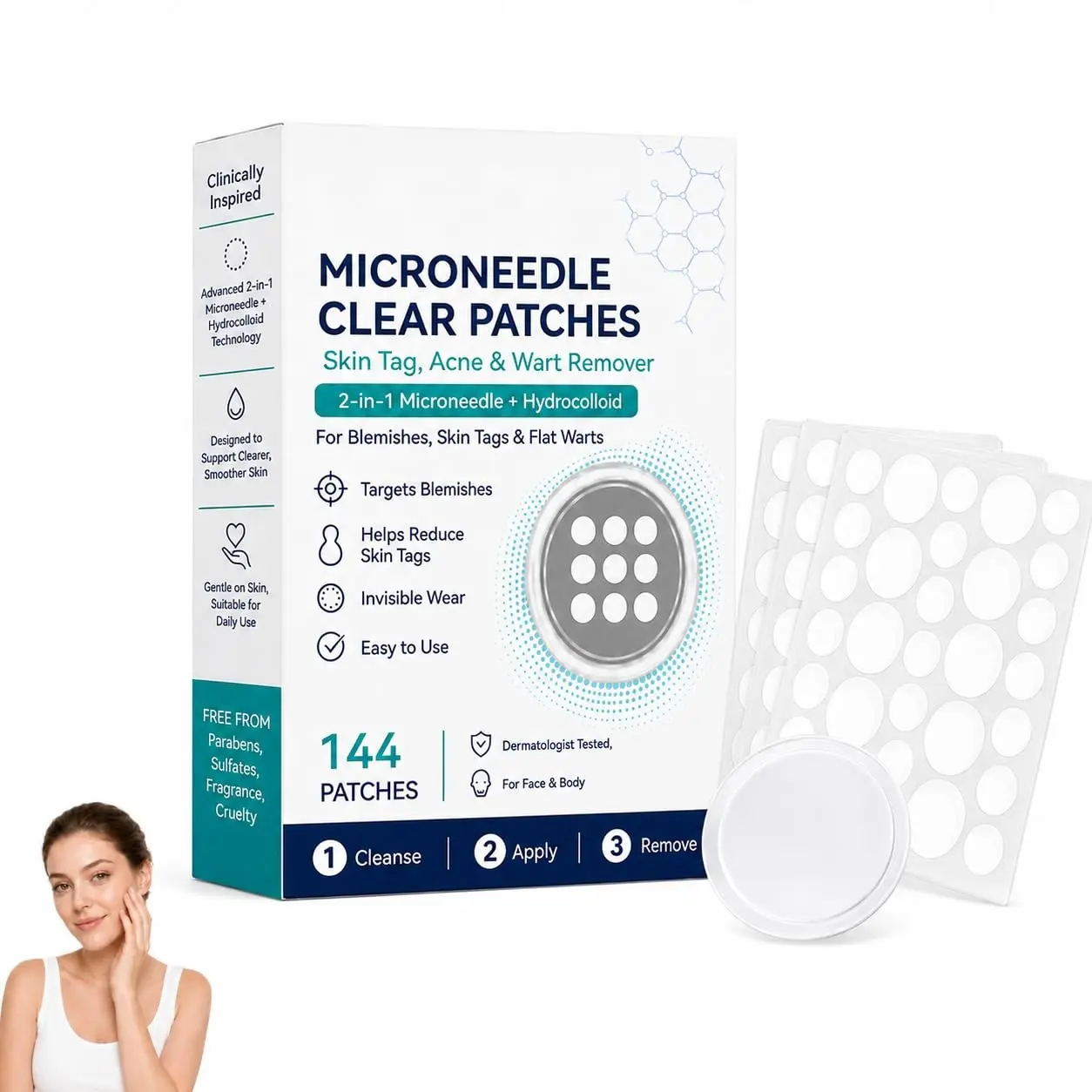 2-in-1 Microdart and Hydrocolloid Blemish Patches, Micro Needle Patches with Dissolving Tips for Women and Men, Clear Spot Patches for Most Skin Types Day and Night Use