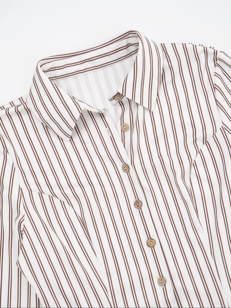 Women's Fashion Striped Button Long Sleeve Top + Slim Short Skirt Set, Casual Comfortable Spring & Fall, Daily Wear