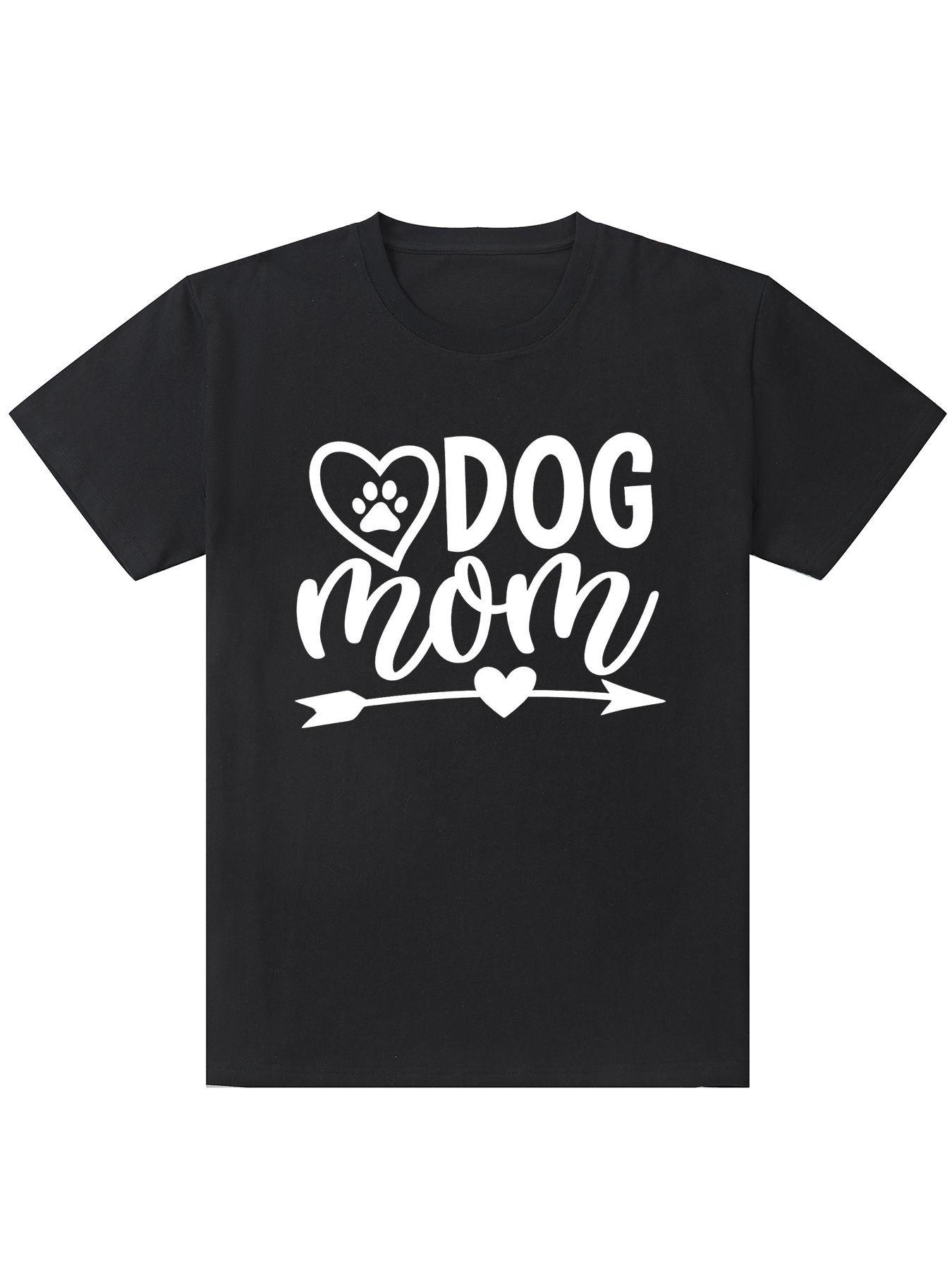 Dog Mom Graphic Tee, Cute Paw Print Heart Design, Casual Slim-Fitting Top for Dog Lovers, Mother's Day Gift for Dog Moms