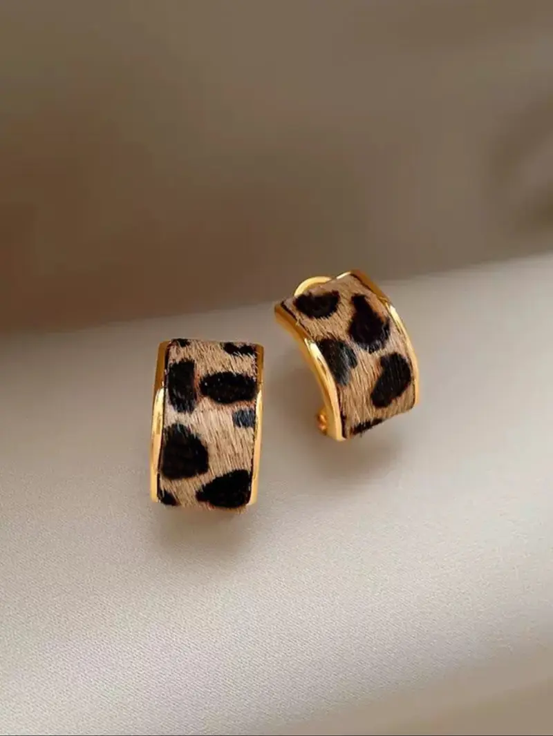 Women's Leopard Print Statement Hoop Shape Earrings, Ear Hoops, Elegant Geometric Design, Perfect for Daily Wear & Parties, All-Season Accessory, Trendy Jewelry