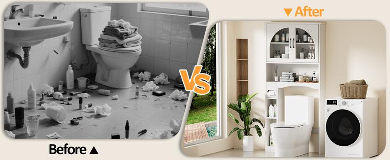 Dragosum Over The Toilet Storage Cabinet with Glass Doors & Adjustable Shelf - White Space Saver Bathroom Organizer, Above Toilet Cabinet with Anti-Tip Device for Over Washer Laundry Room