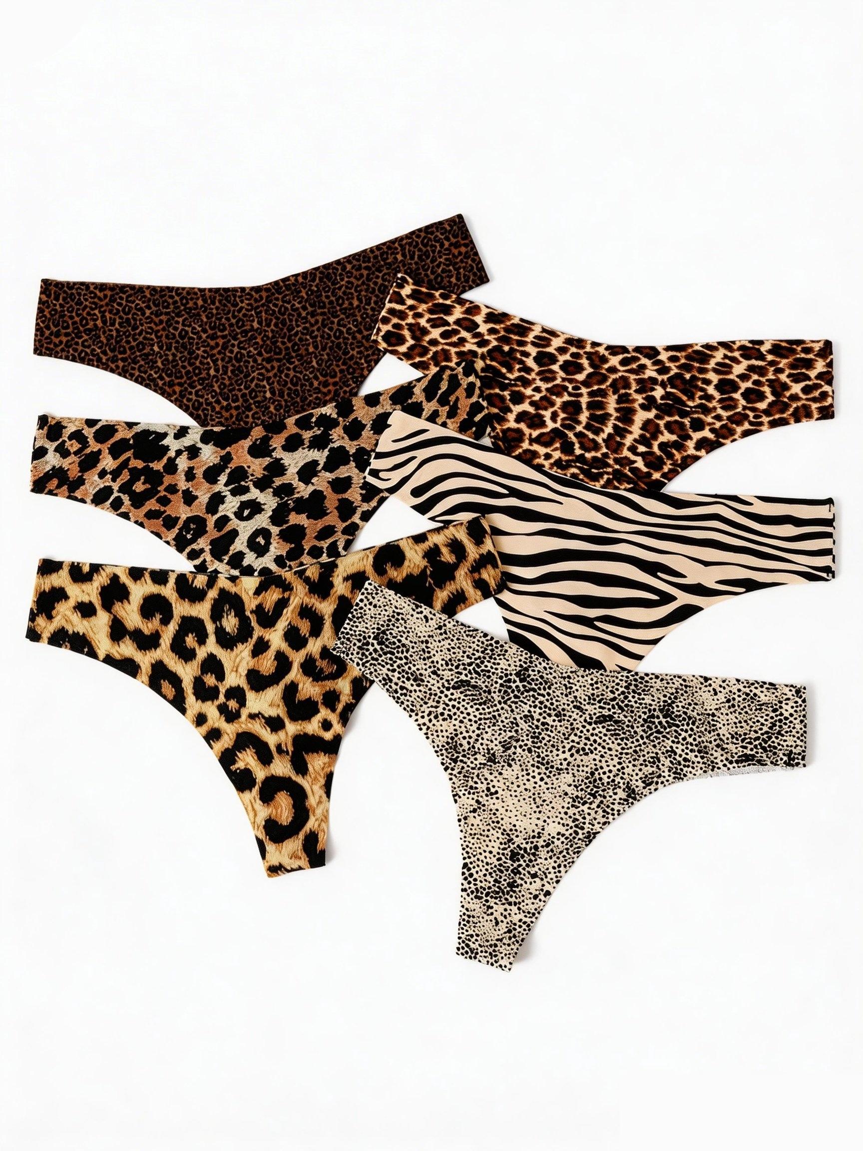 Sexy Leopard Thongs For Women Seamless Printed Ice Silk G-String Breathable Sports Underwear