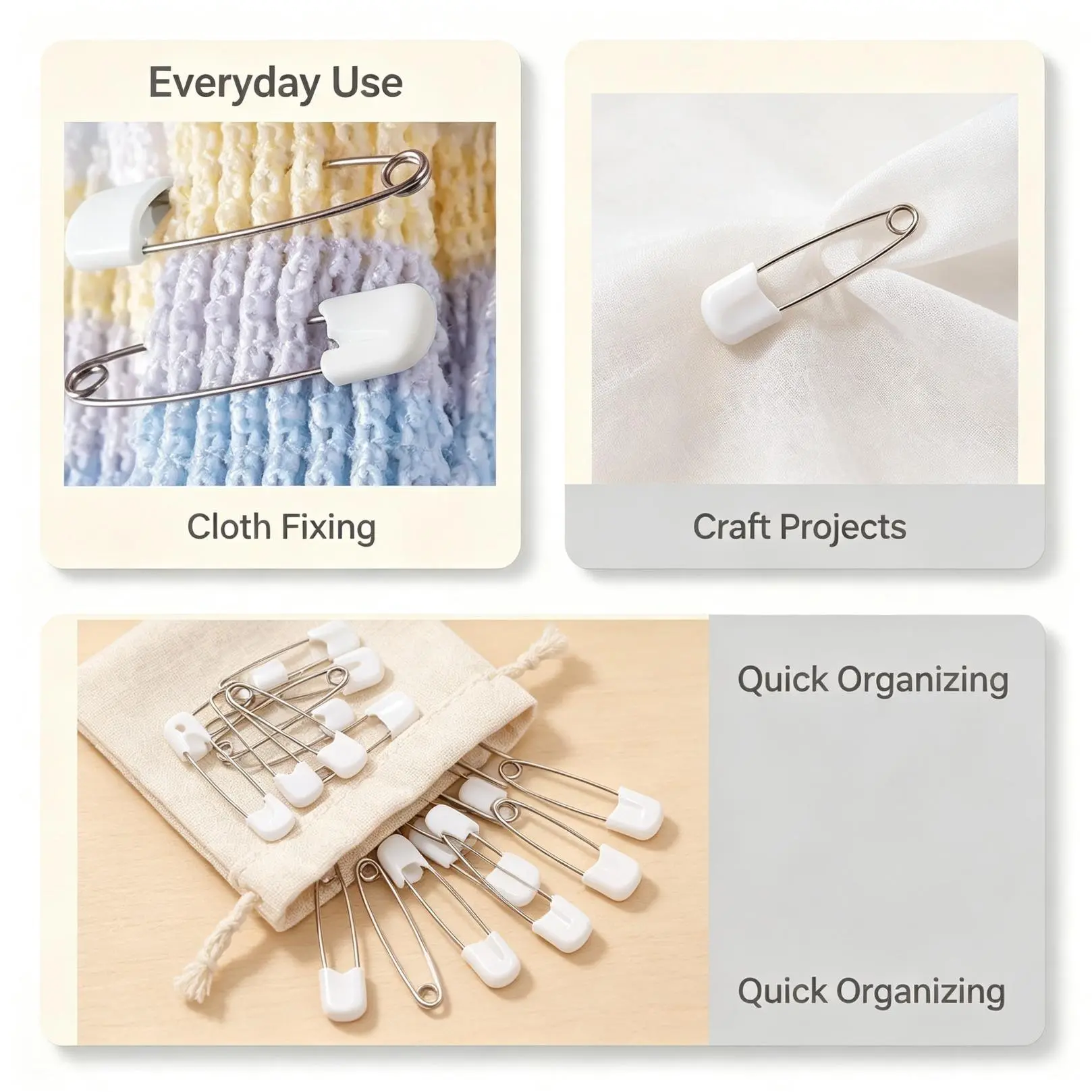 100Pcs Heavy Duty Stainless Steel Diaper Pins, 2.1in Plastic Head Pins With Safe Locking Closures, Multi-Purpose Sewing Supplies For Cloth Diapers, Hand Sewing And DIY Craft Projects