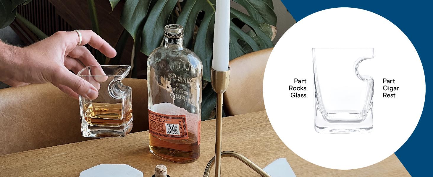 Premium Cigar Glass, 9 oz – Glassware to Hold Your Drink and Cigar in One Hand with the Cigar Holder Glass – Double Old Fashioned Glass with Built-In Cigar Notch for Effortless Enjoyment