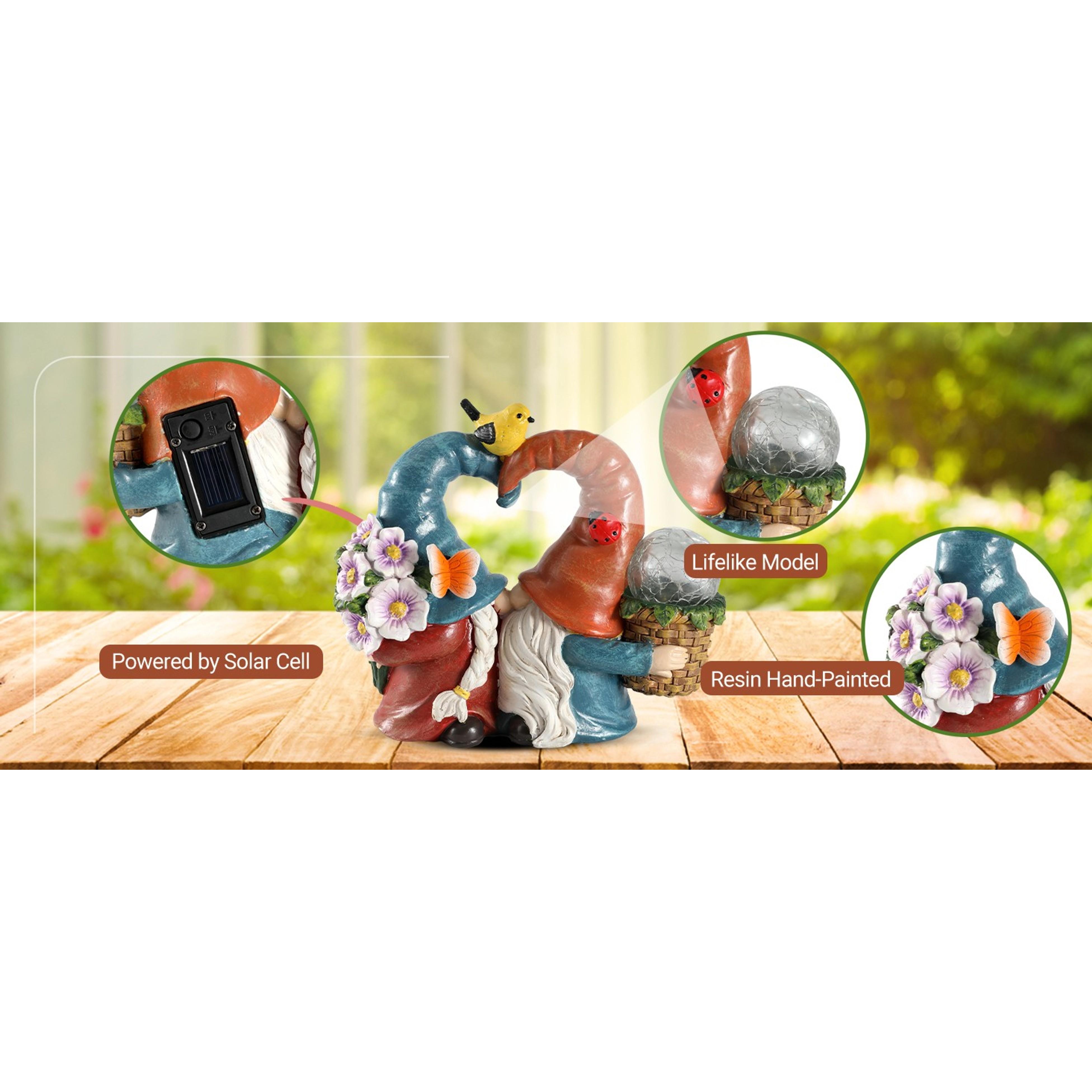 Solar-Powered 8.3'' Spring Summer Kissing Gnomes Decorations for Home & Garden - Decorative Outdoor Lawn Ornaments and Statues Clearance (Loved Gnomes)