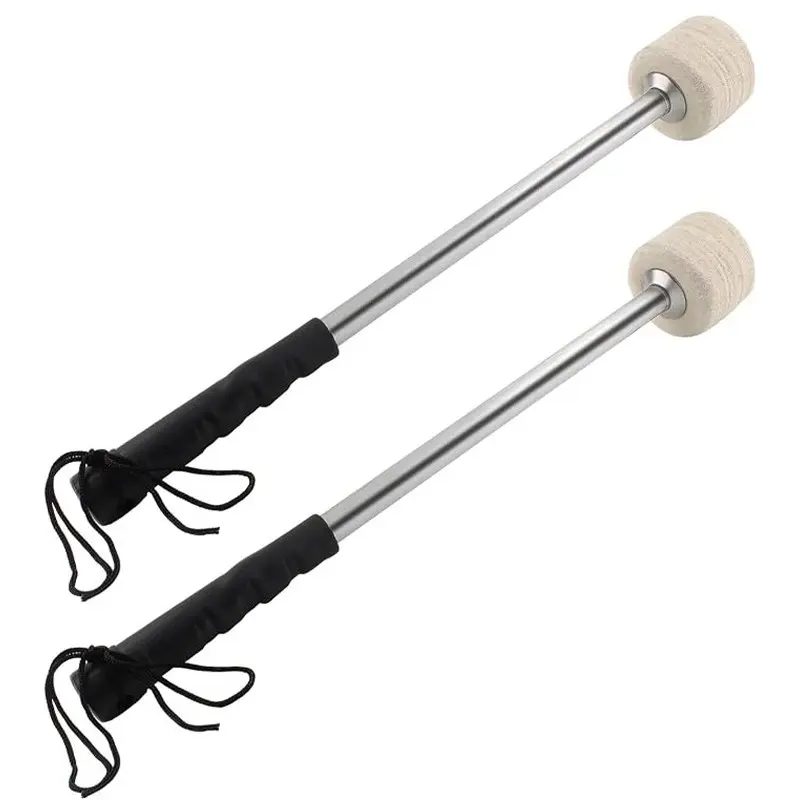 2‑Pack Marching Bass Drum Mallets, Premium Wool Felt Tip Drum Mallets, Stainless Steel Handle Felt Head Marching Drum Sticks, Percussion Band Instrument Accessories