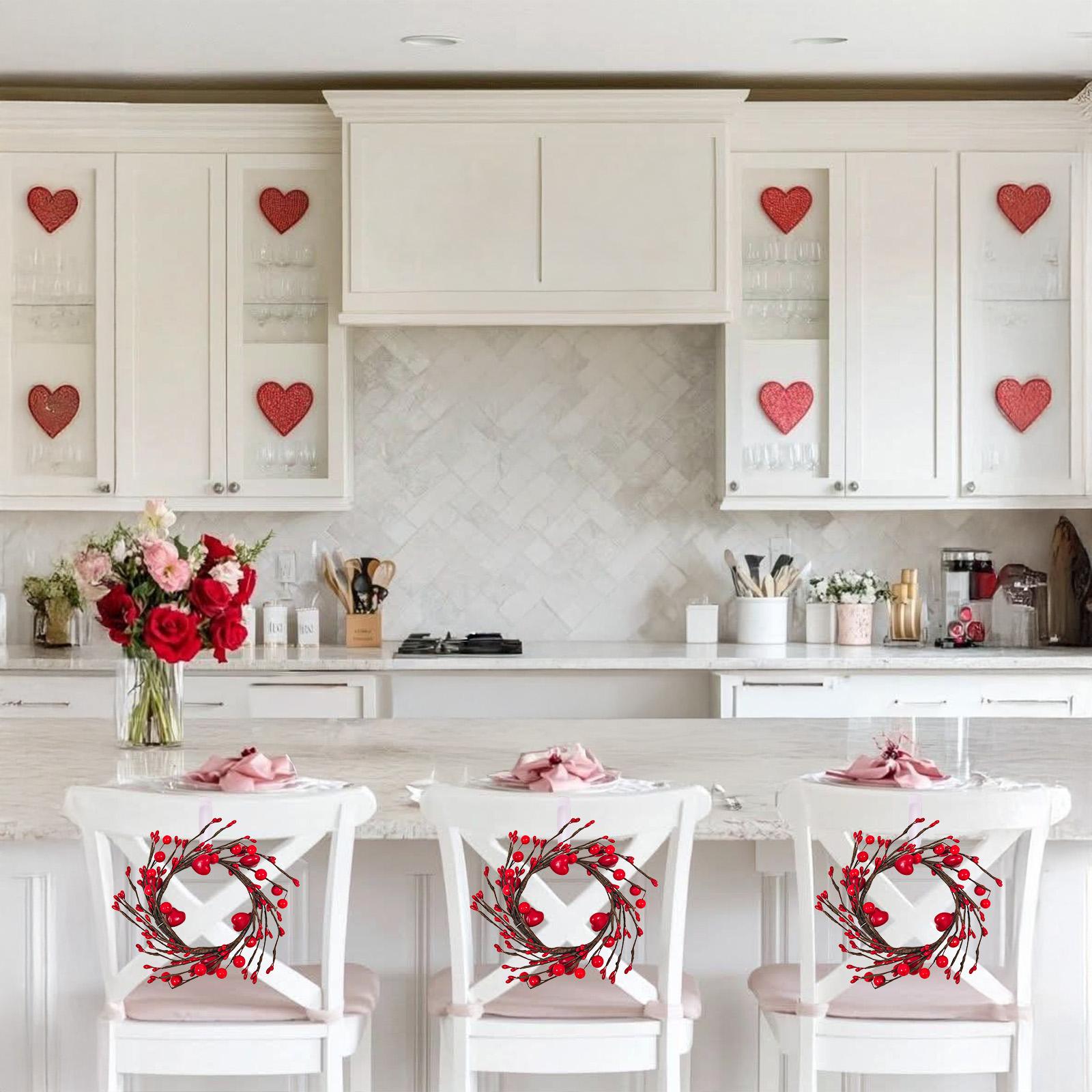 10-inch Valentine's Day wreath candlestick with small wreaths featuring red and pink hearts; suitable for dining table, window, and home Valentine's Day decorations, Home Decor Ornaments